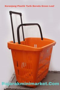 keranjang plastik tarik beroda green leaf