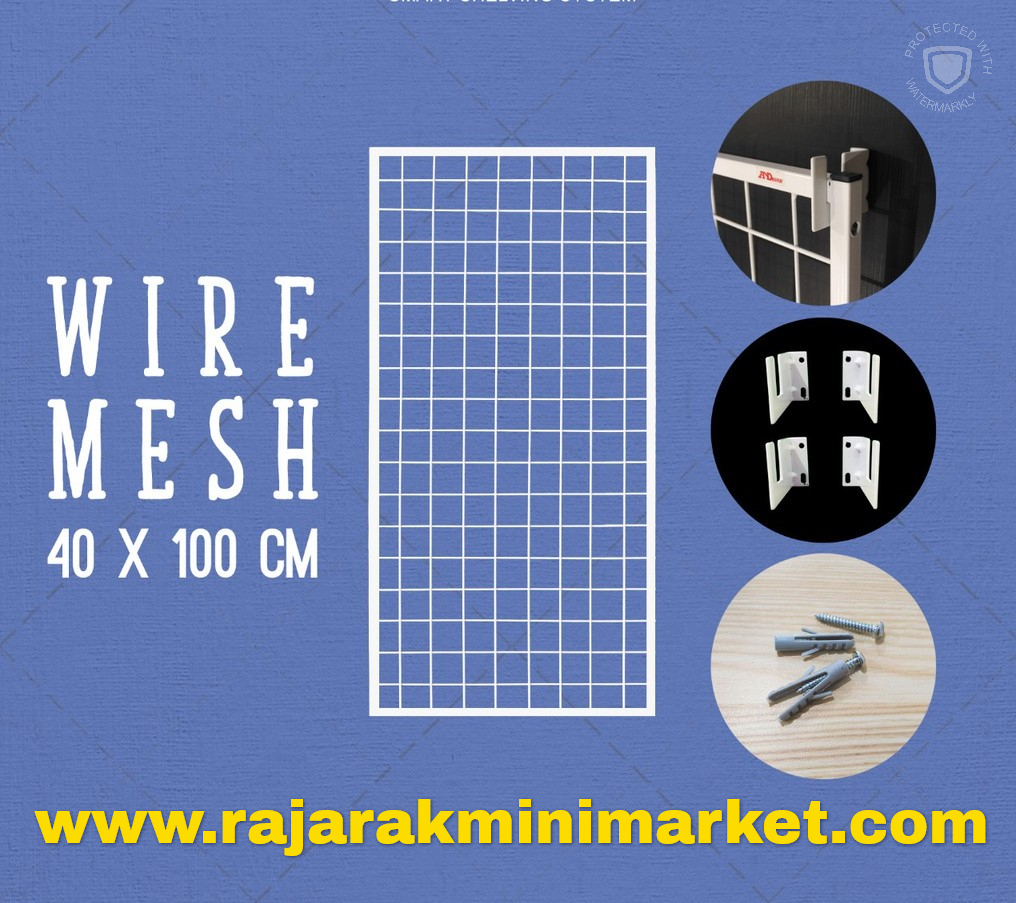 RAM BINGKAI WIREMESH 40x100 CM + H5 WALL PUTIH | Rak Dinding Gantung Mundo Toko Aksesoris | Banyuasin (Pangkalan Balai), Empat Lawang (Tebing Tinggi), Lahat, Muara Enim, Musi Banyuasin (Sekayu), Musi Rawas (Muara Beliti Baru), Musi Rawas Utara (Rupit), Ogan Ilir (Indralaya), Ogan Komering Ilir (Kayu Agung), Ogan Komering Ulu (Baturaja), Ogan Komering Ulu Selatan (Muaradua), Ogan Komering Ulu Timur (Martapura), Penukal Abab Lematang Ilir (Talang Ubi), Lubuklinggau, Pagar Alam, Palembang, Prabumulih | Lampung Barat (Liwa), Lampung Selatan (Kalianda), Lampung Tengah (Gunung Sugih), Lampung Timur (Sukadana), Lampung Utara (Kotabumi), Mesuji, Pesawaran (Gedong Tataan), Pesisir Barat (Krui), Pringsewu, Tanggamus (Agung), Tulang Bawang (Menggala), Tulang Bawang Barat (Tulang Bawang Tengah), Way Kanan (Blambangan Umpu), Bandar Lampung, Metro | Bangka (Sungai Liat), Bangka Barat (Muntok), Bangka Selatan (Toboali), Bangka Tengah (Koba), Belitung (Tanjung Pandan), Belitung Timur (Manggar), Pangkalpinang | Raja Rak Minimarket adalah distributor / dealer / agen / grosir rak no.1 di indonesia